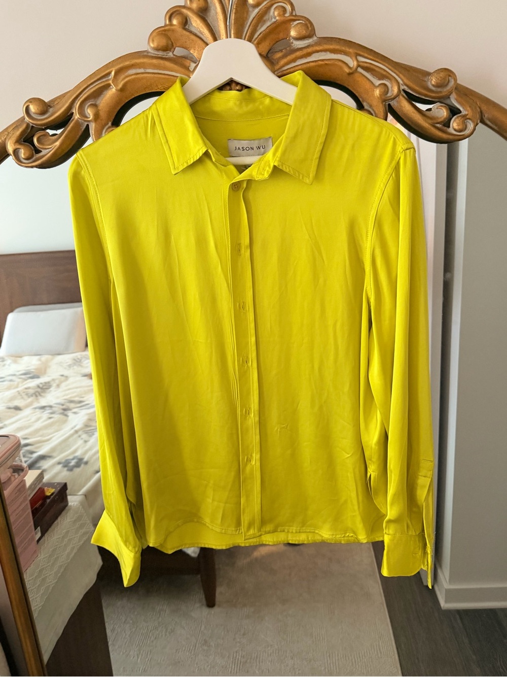 ☀️NEW Jason Wu Neon Yellow Silk-Feel Button Front Top